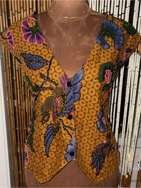 Vintage Indonesian Hand Beaded Floral & Bird Vest